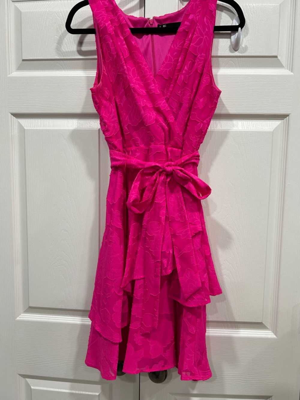 Leslie Fay Hot Pink Sleeveless Wrap-Style Mini Dress